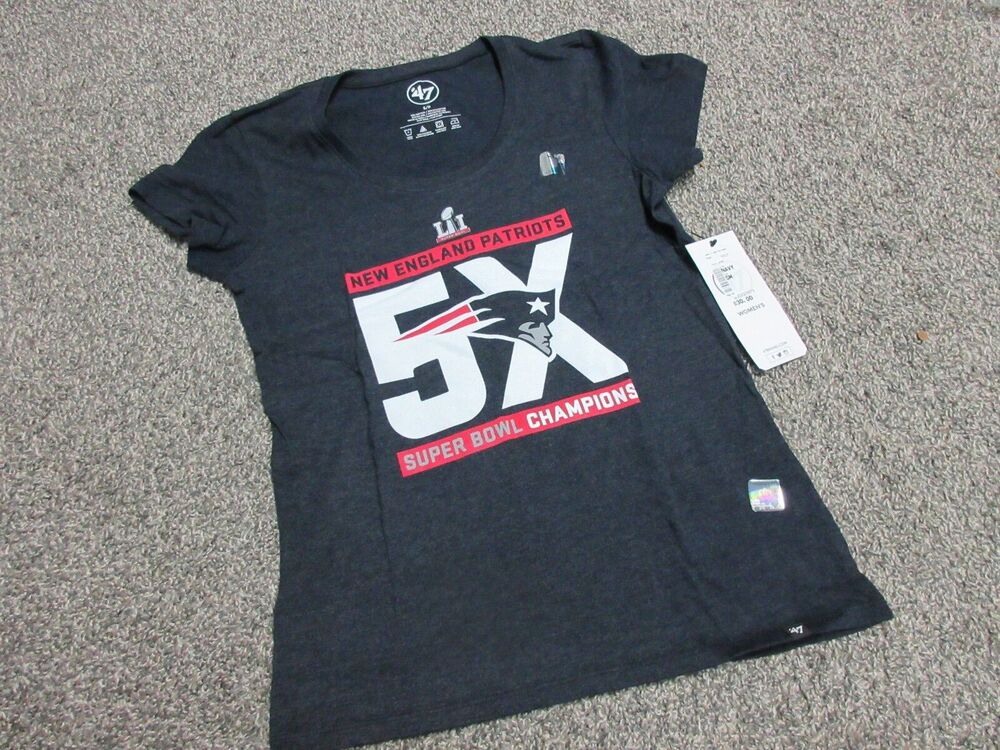 NWT Womens New England Patriots 5X Super Bowl Champs t-shirt '47 BRAND Small S !